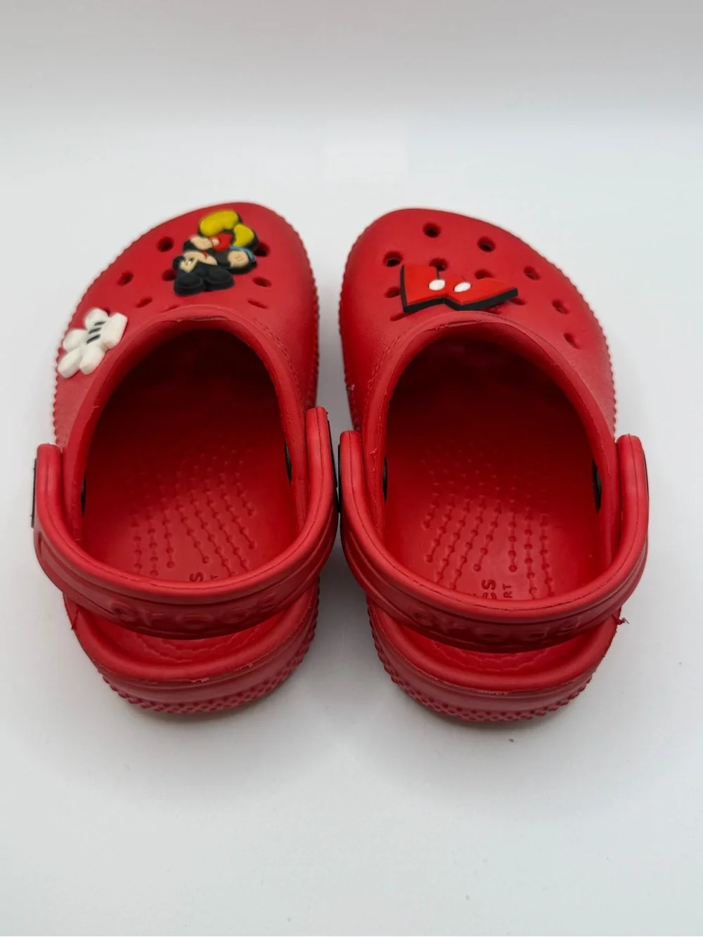 CROCS Kids Red Foam Clogs with Mickey Mouse Charms